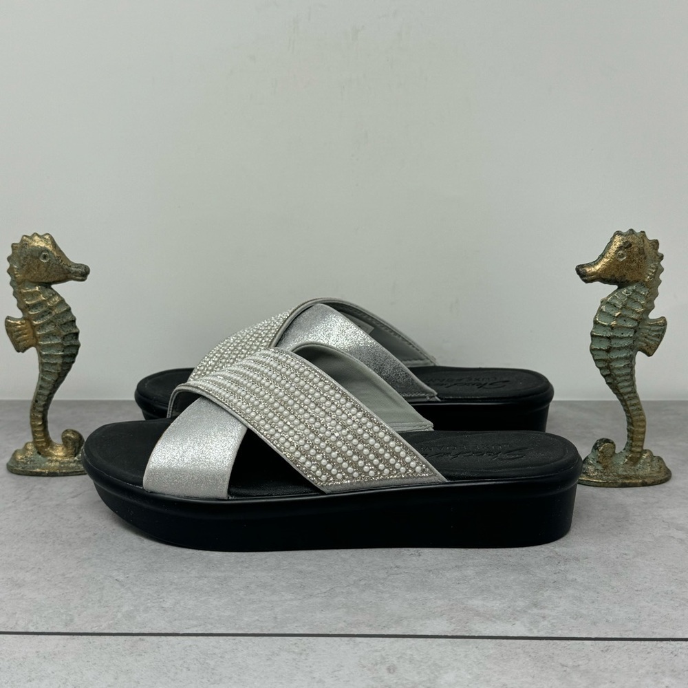 Skechers Bumblers Summer Scorcher Sandals Womens 7 Silver Metalic Bead Slip On